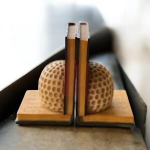 Vintage Golf Ball Bookends White Classic Office Decor